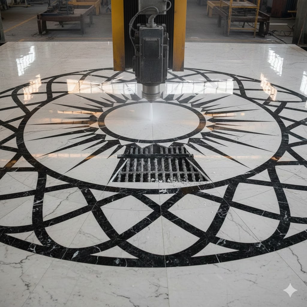 Hard Surface Floor Inlays: Create Marble, Granite, and Tile Patterns with Waterjet Precision