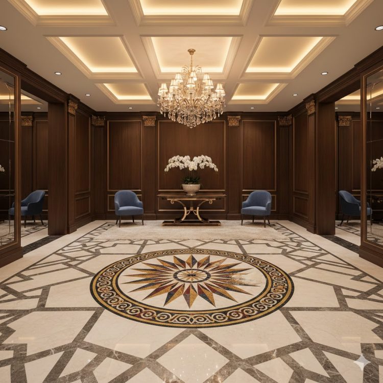 Tile Floor Medallions Custom Waterjet Cutting for Entryways Foyers and Statement Floors